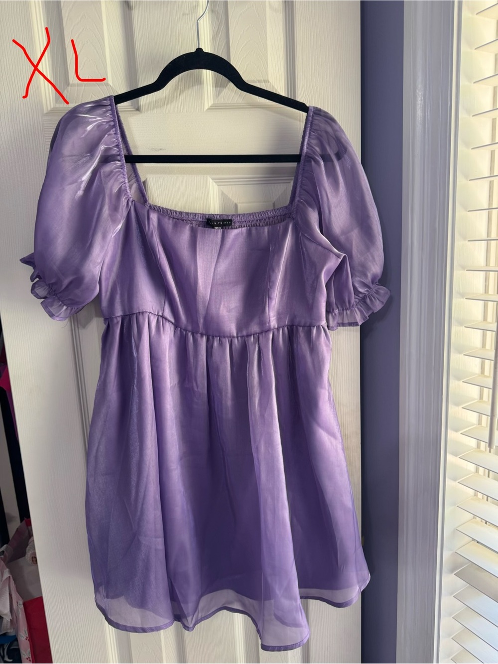 Sheer Lavender Puff Sleeve Square-Neck Tunic Top
